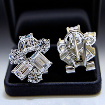 Naušnice – Srebro 925, Geometrijski oblik, Obrada dijamantom, Glavni kamen 4×6 mm