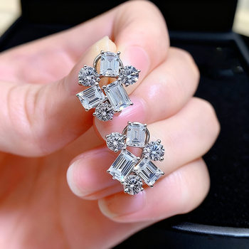 Naušnice – Srebro 925, Geometrijski oblik, Obrada dijamantom, Glavni kamen 4×6 mm