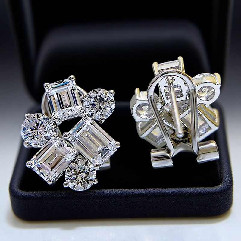 Naušnice – Srebro 925, Geometrijski oblik, Obrada dijamantom, Glavni kamen 4×6 mm