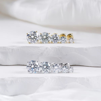 Naušnice Moissanit u srebru S925, četiri konca, 1 karat, unisex, okrugli rez