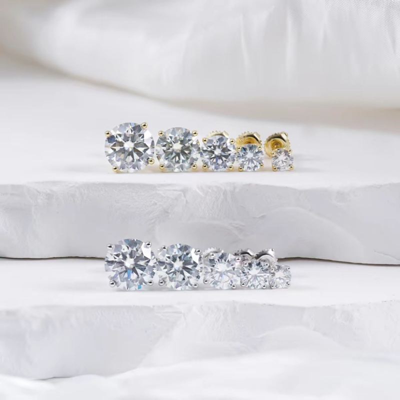 Naušnice Moissanit u srebru S925, četiri konca, 1 karat, unisex, okrugli rez