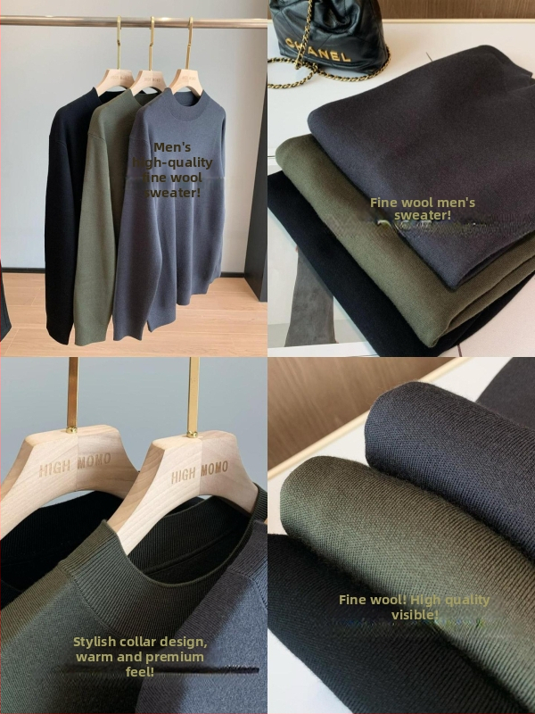 Muški vuneno-kasmirski džemper s okruglim ovratnikom, slobodan kroj, dugi rukav, srednja duljina, udio vune 71–75%, zima 2025