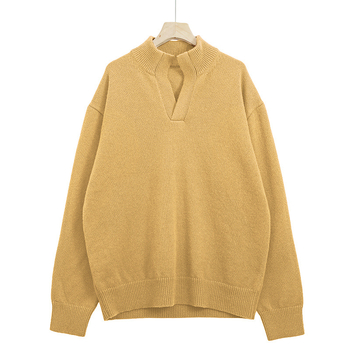 Muški vuneni pulover + poluotvoreni ovratnik + široki kroj + dugi rukavi + srednja duljina (86–90% vuna)