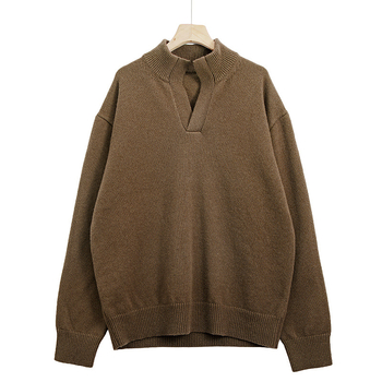 Muški vuneni pulover + poluotvoreni ovratnik + široki kroj + dugi rukavi + srednja duljina (86–90% vuna)