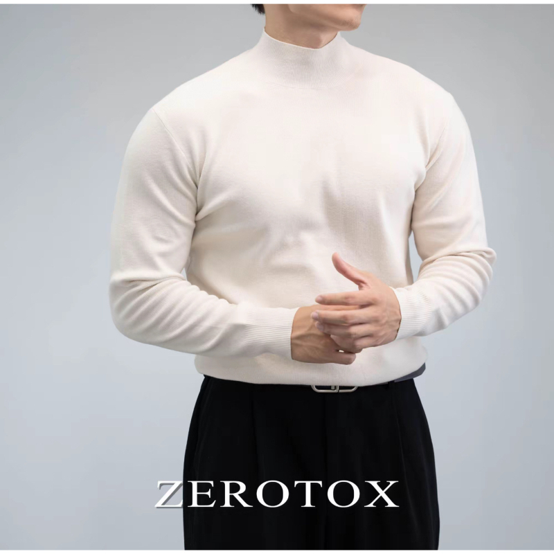 Мъжки вълнен пуловер с полувисока яка, жакардов дизайн, фина вълна, дълги ръкави, стандартна дължина