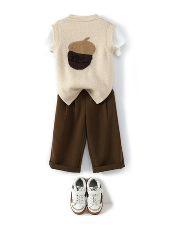 Παιδικό γιλέκο χωρίς μανίκια με V-λαιμό, 100% μαλλί, πλεκτό, κούμπωμα με κουμπιά σε μια σειρά