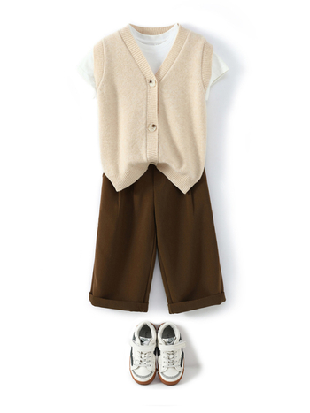 Παιδικό γιλέκο χωρίς μανίκια με V-λαιμό, 100% μαλλί, πλεκτό, κούμπωμα με κουμπιά σε μια σειρά