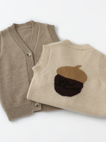 Παιδικό γιλέκο χωρίς μανίκια με V-λαιμό, 100% μαλλί, πλεκτό, κούμπωμα με κουμπιά σε μια σειρά