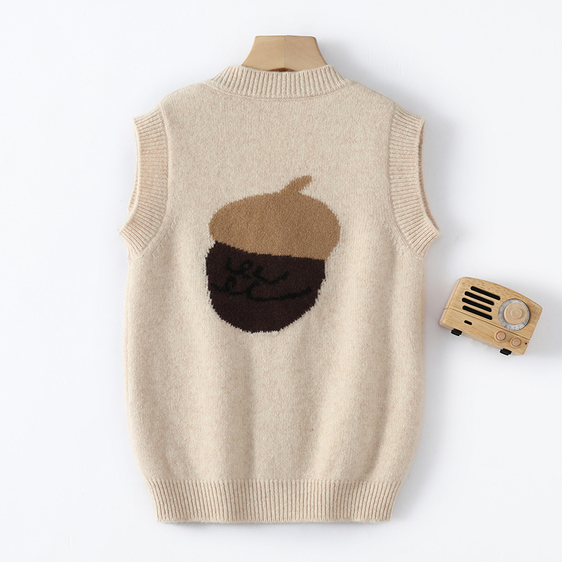 Παιδικό γιλέκο χωρίς μανίκια με V-λαιμό, 100% μαλλί, πλεκτό, κούμπωμα με κουμπιά σε μια σειρά
