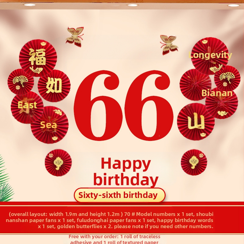 Rekviziti za uređenje prostora za rođendansku proslavu starijih osoba | pozadina za scenu, zastavice dugovječnosti, naljepnice dugovječnosti, rekviziti za zabavu (pozadina zida; zastavice; naljepnice)