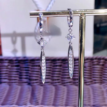 Cercei cu moissanit din argint 925, modă feminină, ambalaj separat, logo imprimat