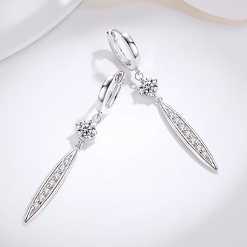 Cercei cu moissanit din argint 925, modă feminină, ambalaj separat, logo imprimat