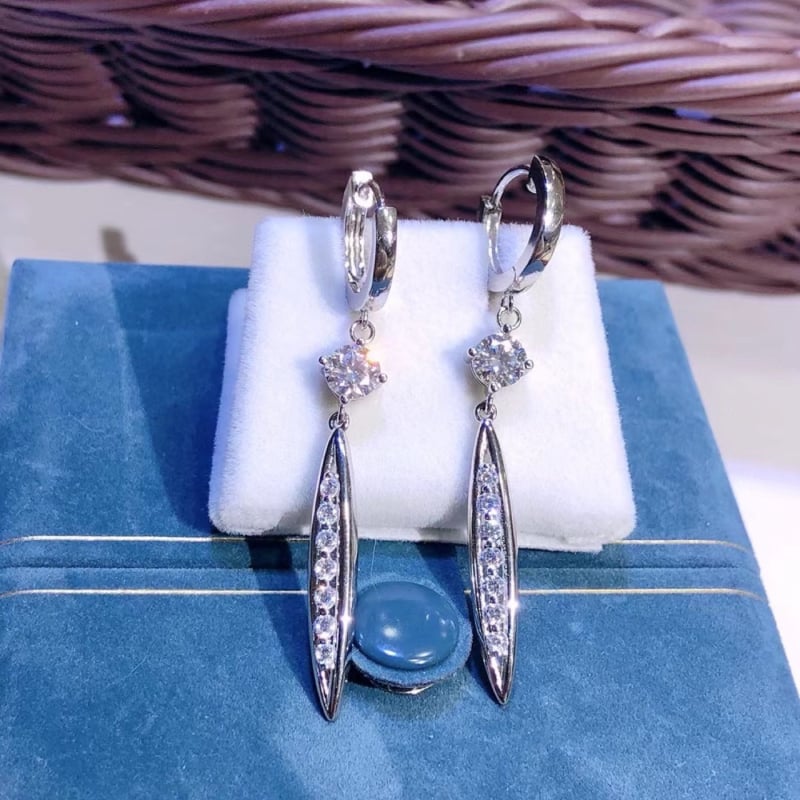 Cercei cu moissanit din argint 925, modă feminină, ambalaj separat, logo imprimat