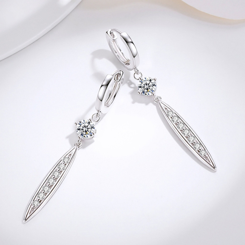 Cercei cu moissanit din argint 925, modă feminină, ambalaj separat, logo imprimat