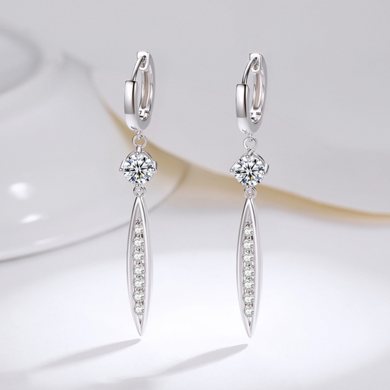 Cercei cu moissanit din argint 925, modă feminină, ambalaj separat, logo imprimat