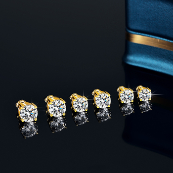 Naušnice od srebra S925, Moissanite, četverostruki postav, vijčani stražnji dio, 18K pozlaćeni