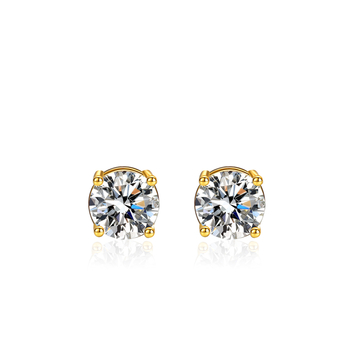Naušnice od srebra S925, Moissanite, četverostruki postav, vijčani stražnji dio, 18K pozlaćeni