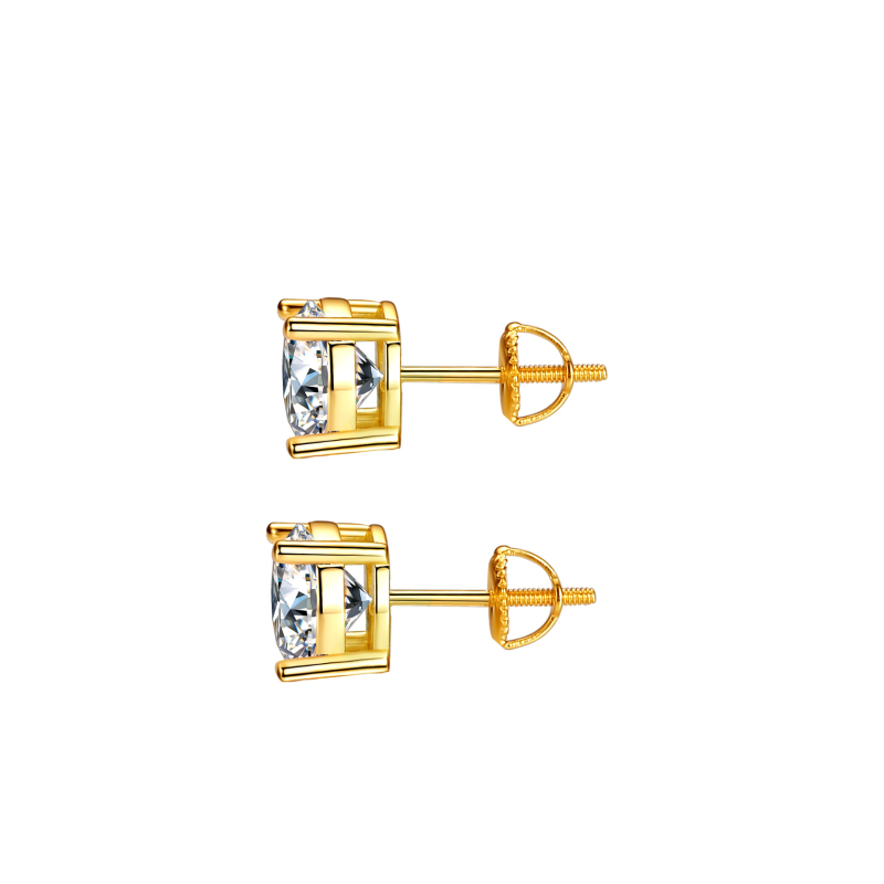 Naušnice od srebra S925, Moissanite, četverostruki postav, vijčani stražnji dio, 18K pozlaćeni