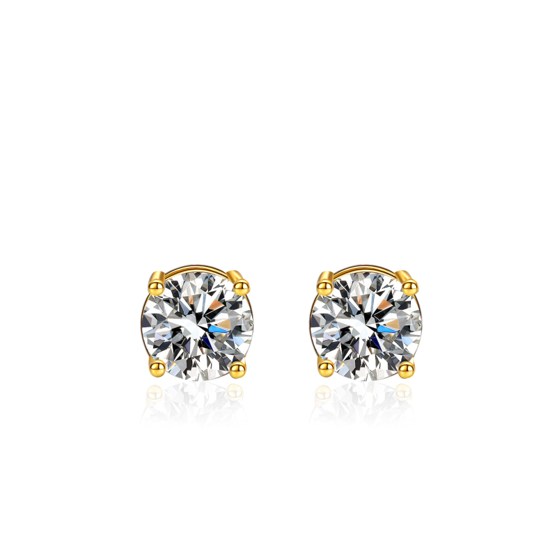 Naušnice od srebra S925, Moissanite, četverostruki postav, vijčani stražnji dio, 18K pozlaćeni