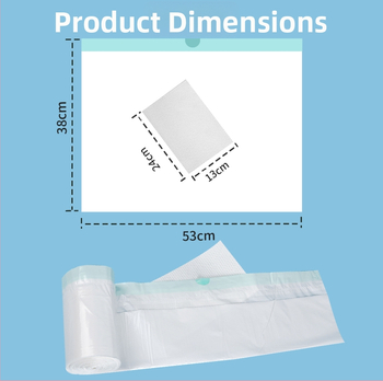 Núdzový záchod s absorpčnou podložkou, prenosná vonkajšia toaleta, PE materiál, zaväzovacia šnúrka, veľká absorpčná kapacita; taška 53×38 cm, podložka 24×13 cm (1200 ml)