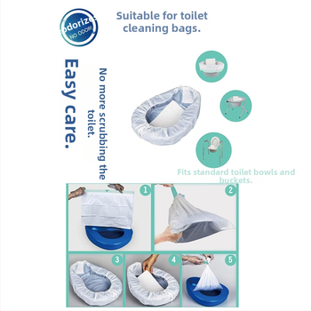 Núdzový záchod s absorpčnou podložkou, prenosná vonkajšia toaleta, PE materiál, zaväzovacia šnúrka, veľká absorpčná kapacita; taška 53×38 cm, podložka 24×13 cm (1200 ml)