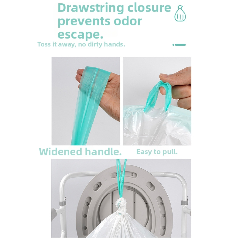 Núdzový záchod s absorpčnou podložkou, prenosná vonkajšia toaleta, PE materiál, zaväzovacia šnúrka, veľká absorpčná kapacita; taška 53×38 cm, podložka 24×13 cm (1200 ml)