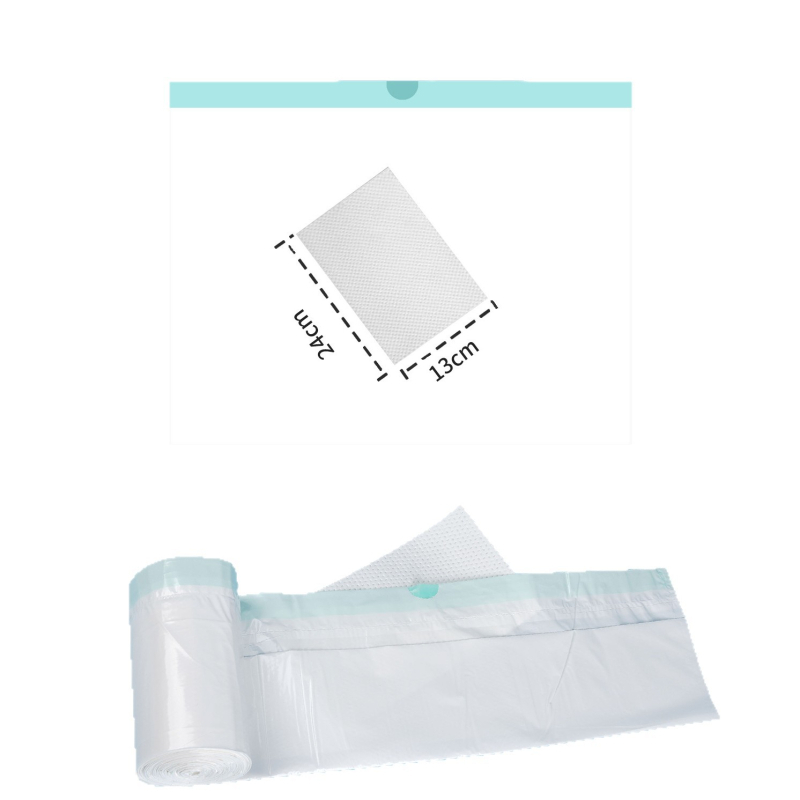 Спешна уринова торба със абсорбираща подложка за мобилен открит тоалет, PE материал, затваряне с връзка, голям капацитет на абсорбция; торба 53×38 cm, подложка 24×13 cm (1200 ml)
