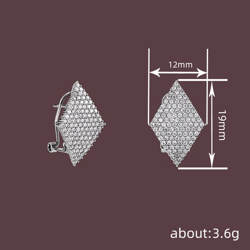 Naušnice od bakra sa cirkonima, geometrijski dizajn romba, Cao Shi