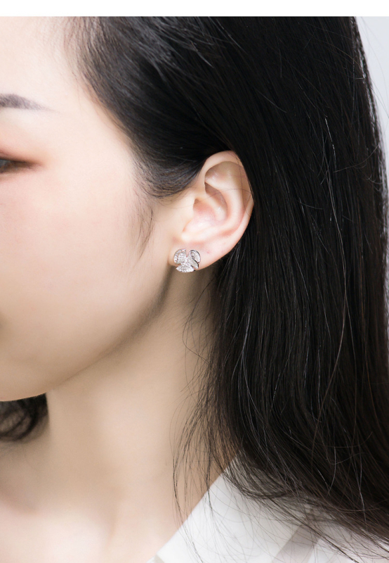 Cercei cu diamant, seria Begonia Flower, design geometric pentru femei