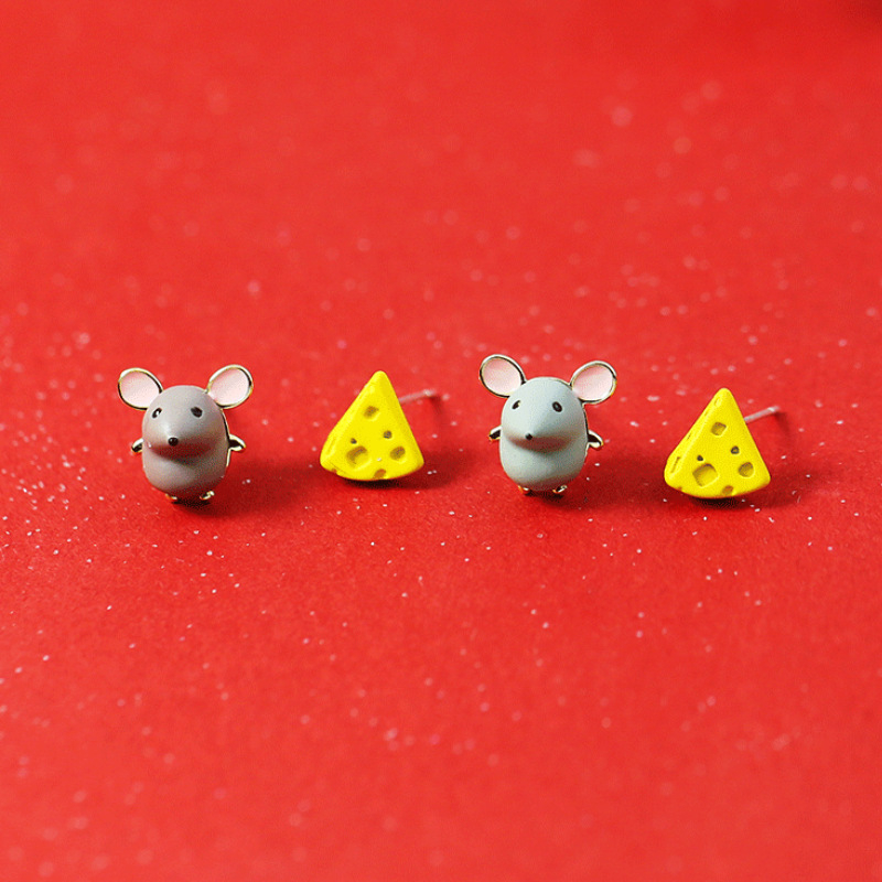 Cercei - Șoricei asimetrici drăguți cu brânză, cupru, producție 488, vară 2022