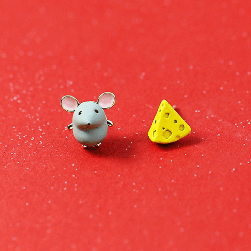 Cercei - Șoricei asimetrici drăguți cu brânză, cupru, producție 488, vară 2022