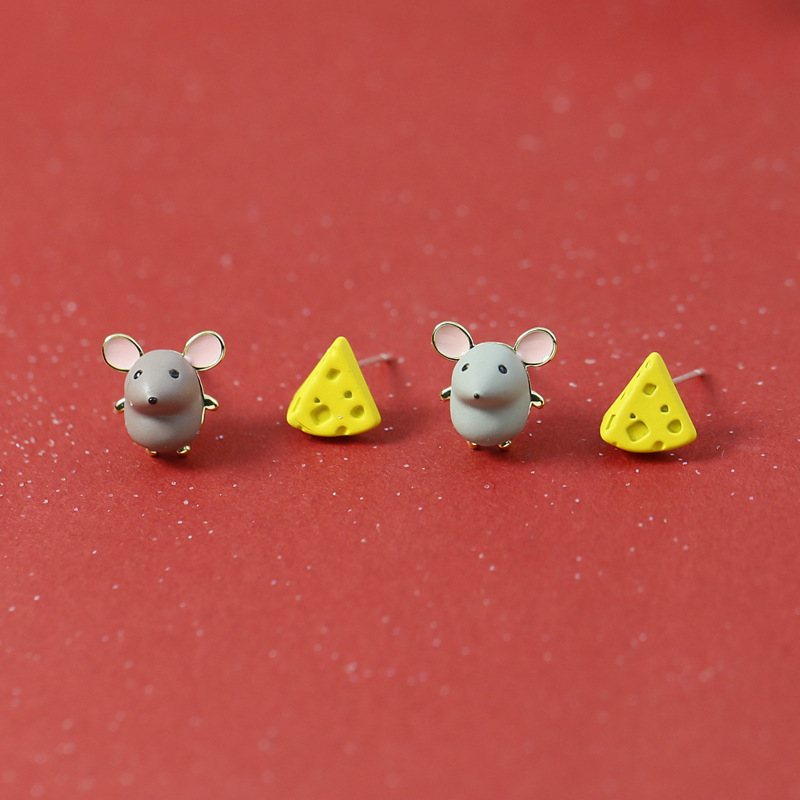 Cercei - Șoricei asimetrici drăguți cu brânză, cupru, producție 488, vară 2022