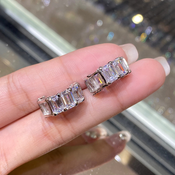 Srebrne naušnice s emerald-cut cirkonom, smaragda oblik, ženski stil, jednostavan dizajn