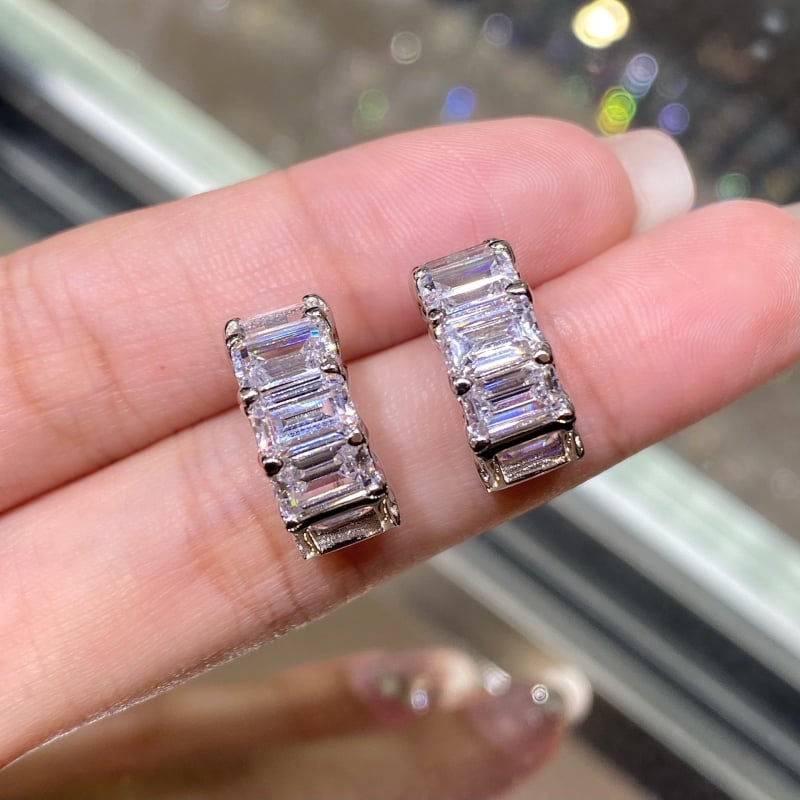 Srebrne naušnice s emerald-cut cirkonom, smaragda oblik, ženski stil, jednostavan dizajn