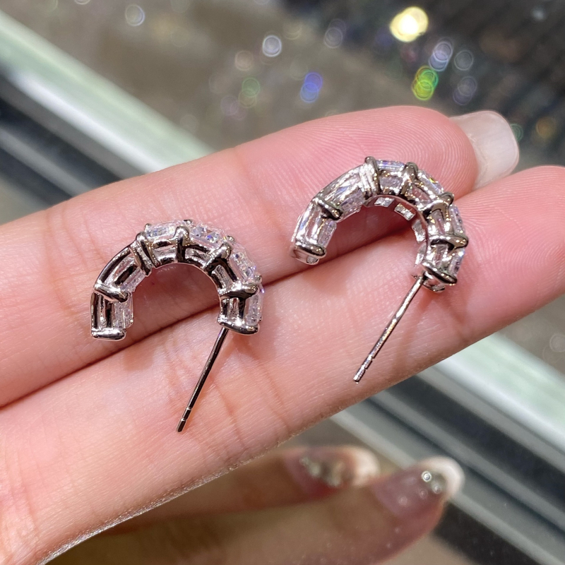 Srebrne naušnice s emerald-cut cirkonom, smaragda oblik, ženski stil, jednostavan dizajn