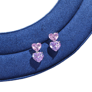 Naušnice s dvostrukim srcem, S925 srebro, prirodni cirkon, 3 ct dijamant, geometrijski sladak stil