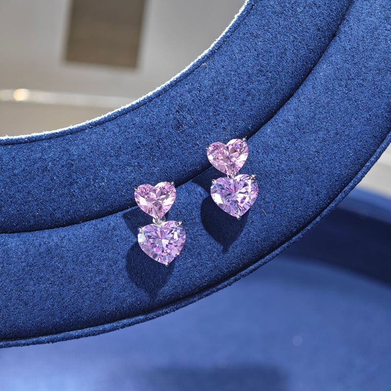 Naušnice s dvostrukim srcem, S925 srebro, prirodni cirkon, 3 ct dijamant, geometrijski sladak stil