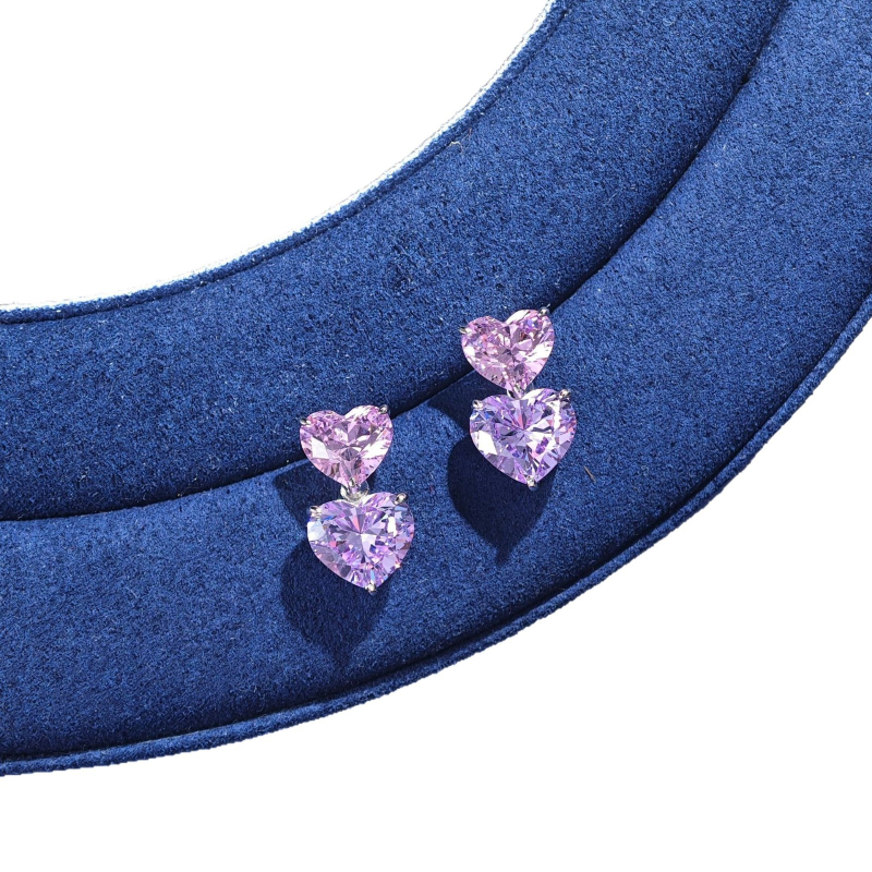 Naušnice s dvostrukim srcem, S925 srebro, prirodni cirkon, 3 ct dijamant, geometrijski sladak stil