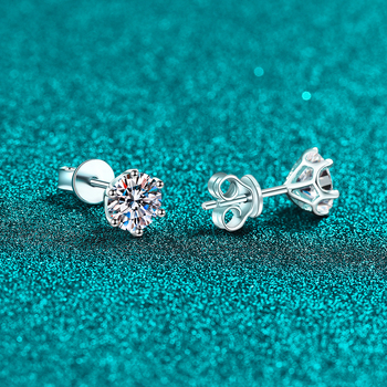 Moissanite naušnice od srebra 925, oblik cvijeta, šestokraki postavka, vijčano zatvaranje