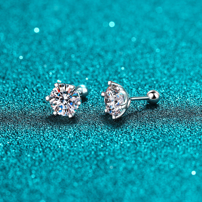 Moissanite naušnice od srebra 925, oblik cvijeta, šestokraki postavka, vijčano zatvaranje