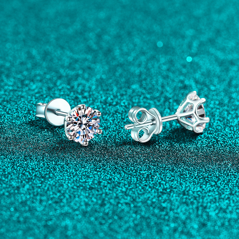 Moissanite naušnice od srebra 925, oblik cvijeta, šestokraki postavka, vijčano zatvaranje