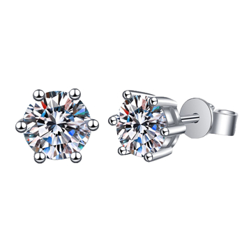 Naušnice od S925 srebra s moissanitom, šestokraki postav, 0,5–3 ct