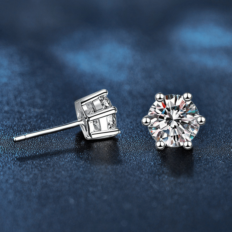 Naušnice od S925 srebra s moissanitom, šestokraki postav, 0,5–3 ct