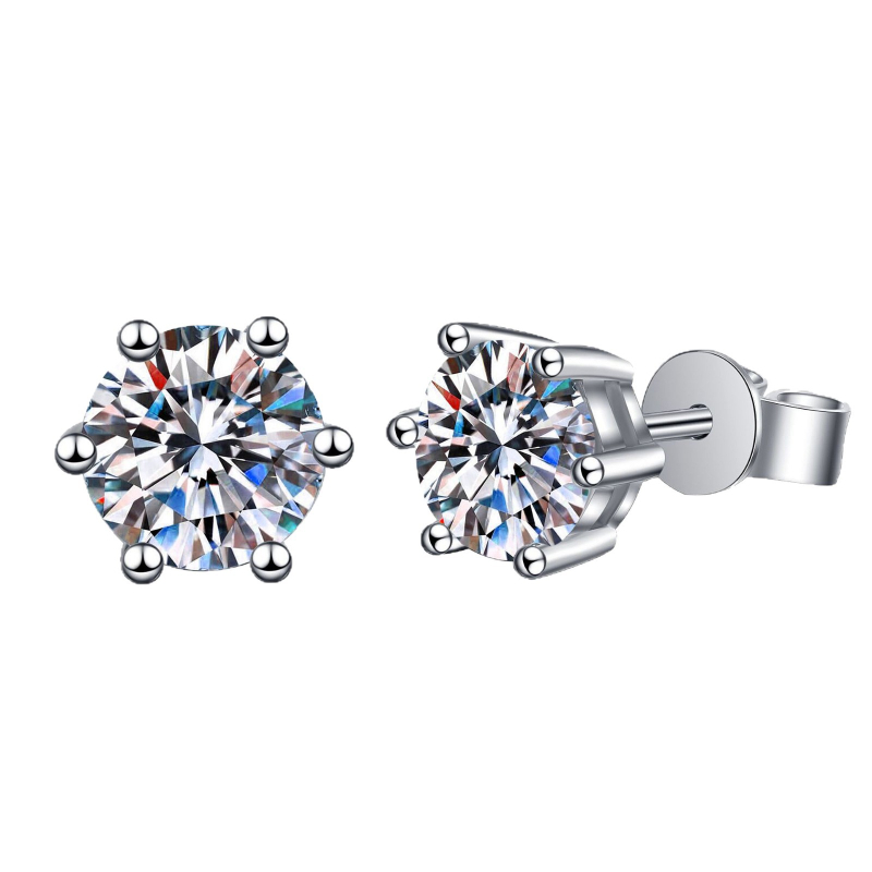 Naušnice od S925 srebra s moissanitom, šestokraki postav, 0,5–3 ct
