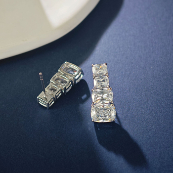 S925 srebrne naušnice s stražnjim vješanjem, geometrijski oblik jastuka, prirodni cirkon