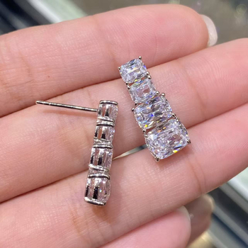 S925 srebrne naušnice s stražnjim vješanjem, geometrijski oblik jastuka, prirodni cirkon