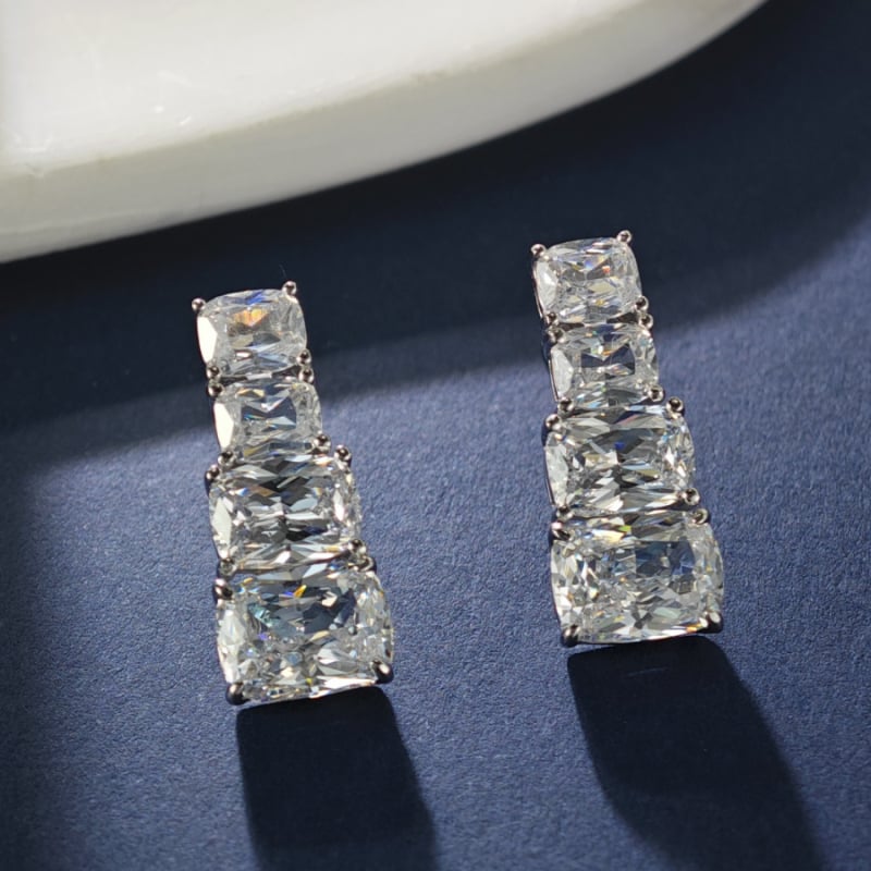 S925 srebrne naušnice s stražnjim vješanjem, geometrijski oblik jastuka, prirodni cirkon