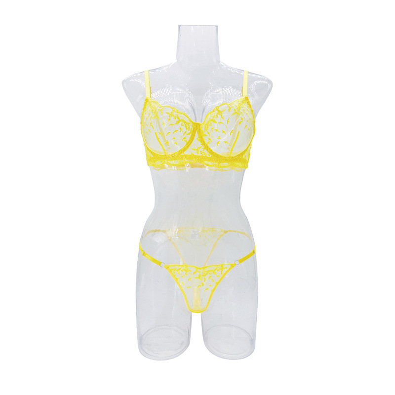 Set grudnjaka s mrežastom izvezom i prozirnim dizajnom, poliester materijal, pamuk podstava, 3/4 šalica, ultratanke oblikovane čašice