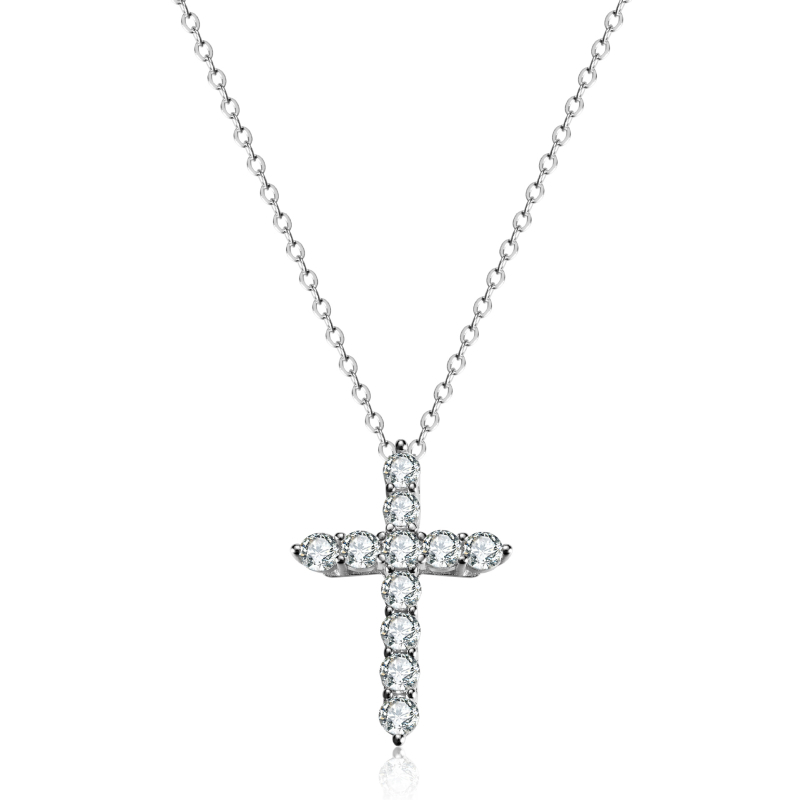 Ženski lanac s geometrijskim križem od 925 srebra, moissanit 1 ct