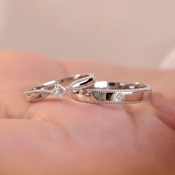 Párgyűrű geometriás dizájnnal, réz anyag, moissanit gyémánt-beállítás